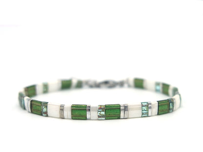 Armband Platte kralen groen & wit