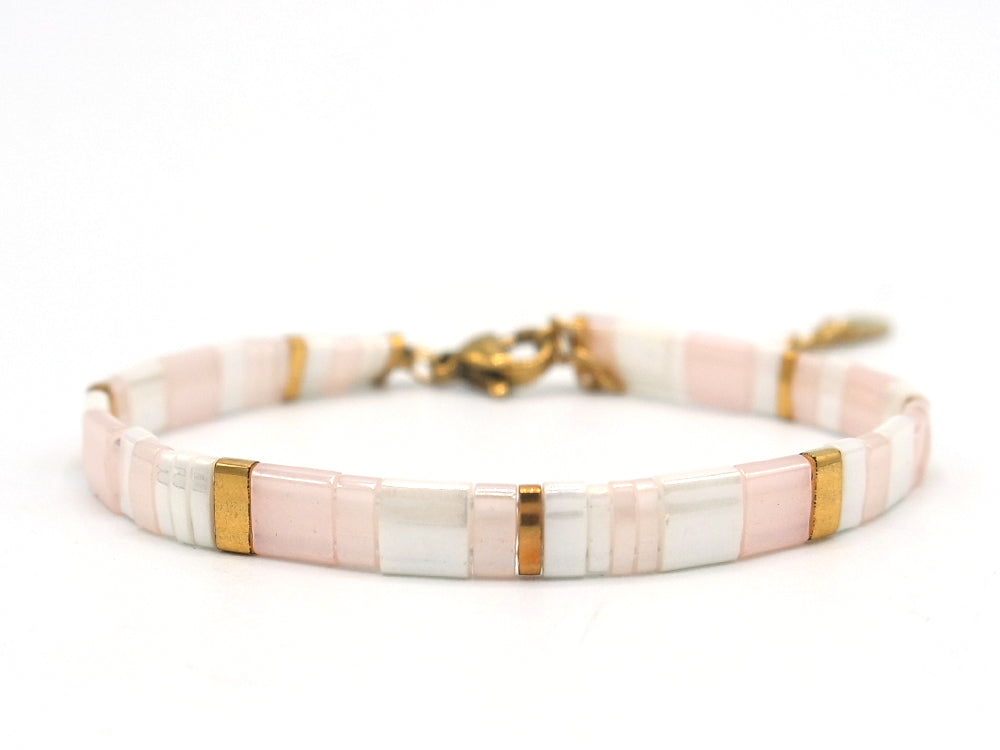 Armband Platte kralen licht roze en wit goud